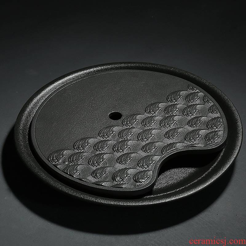 Japanese household contracted zen mini dry wind round black pottery tea tray was kung fu tea sea mercifully water ceramic tray