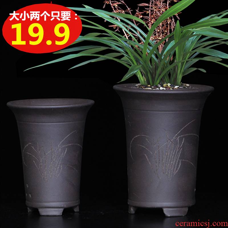 Yixing special purple sand flowerpot up phnom penh short basin orchid orchid clivia flower pot household clearance package of mail