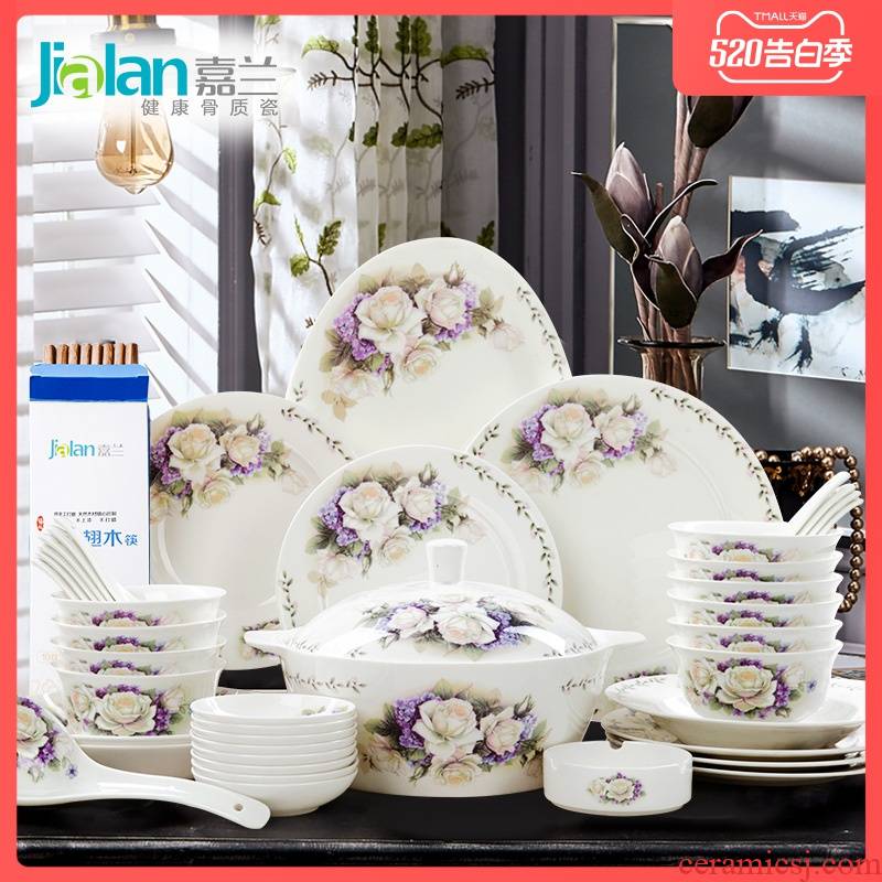 Garland dishes suit of rural household of Chinese style is pure and fresh and 28/56 head suit ipads porcelain tableware wedding gift