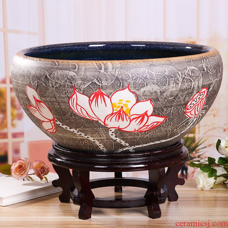 Jingdezhen ceramic turtle cylinder tank a goldfish bowl water lily basin large porcelain bowl lotus sitting room hydroponic porcelain jar