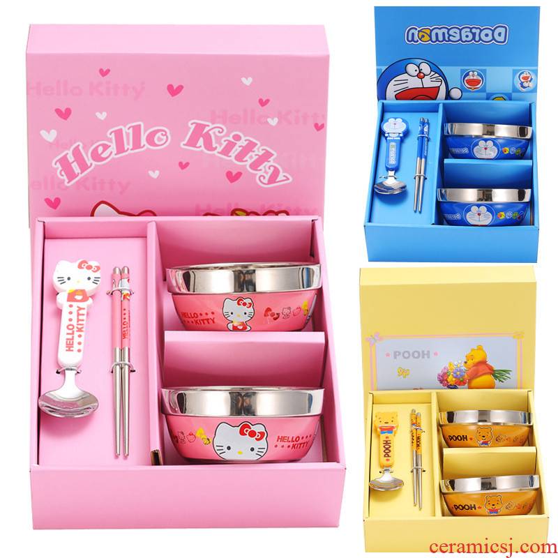 Stainless steel 2-3-4-5-6 years old children tableware suit to eat baby children eating the food from express cartoon run out