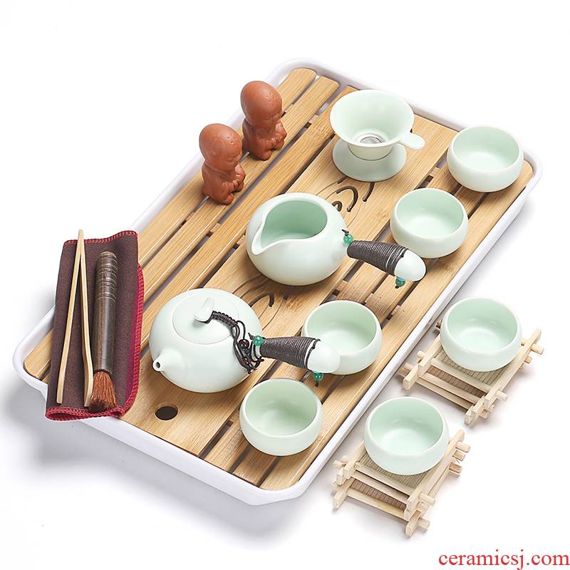 Really sheng ceramic tea set household contracted kunfu tea cup teapot bamboo tea tray of a complete set of dry mercifully tea taking