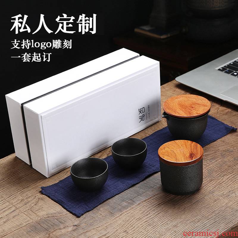 Ceramic crack cup tea set a second pot two POTS portable contracted Japanese tea custom logo
