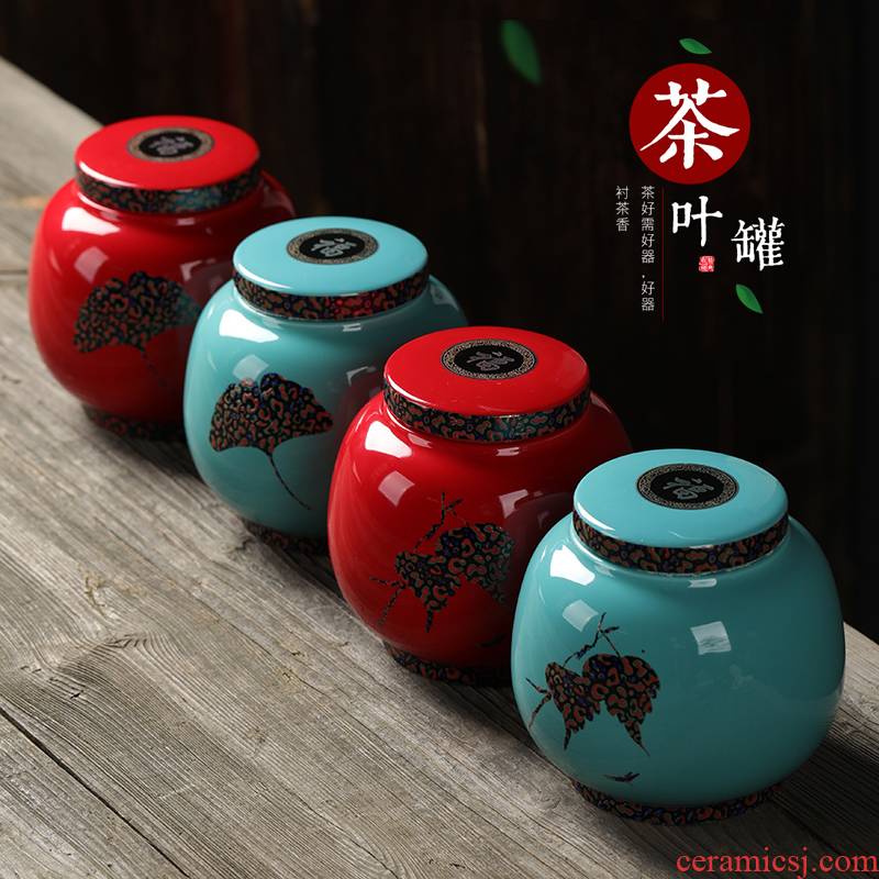 Chinese red porcelain tea pot seal pot seal caddy fixings tea box seal storage pot tea POTS