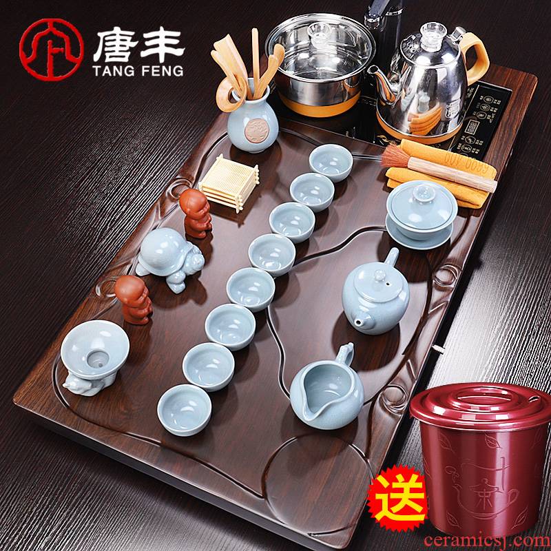 Tang Feng, black sandal wood tea tray was violet arenaceous copy your up tea sets solid wood with a complete set of mixture pumping electric heating furnace