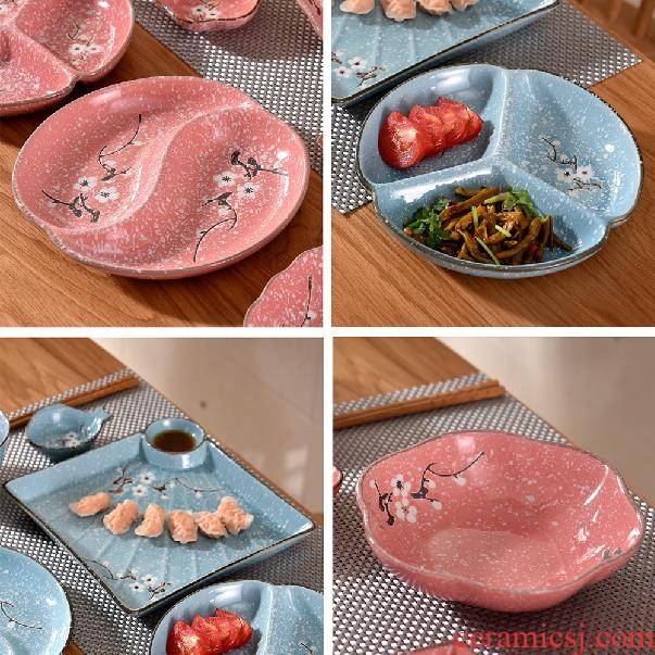 Japanese tray two three separate tray was 0, the ceramic tableware snacks dry fruit bowl dish fast food dish to the canteen