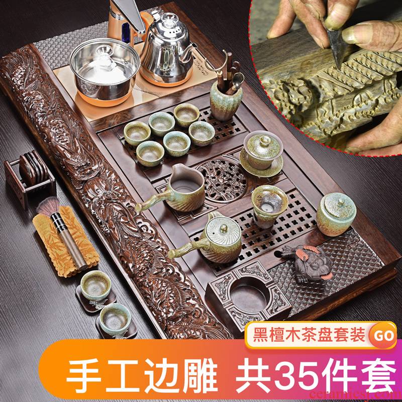 HaoFeng household whole piece of ebony wood tea tray tea saucer violet arenaceous kung fu tea set contracted the teapot