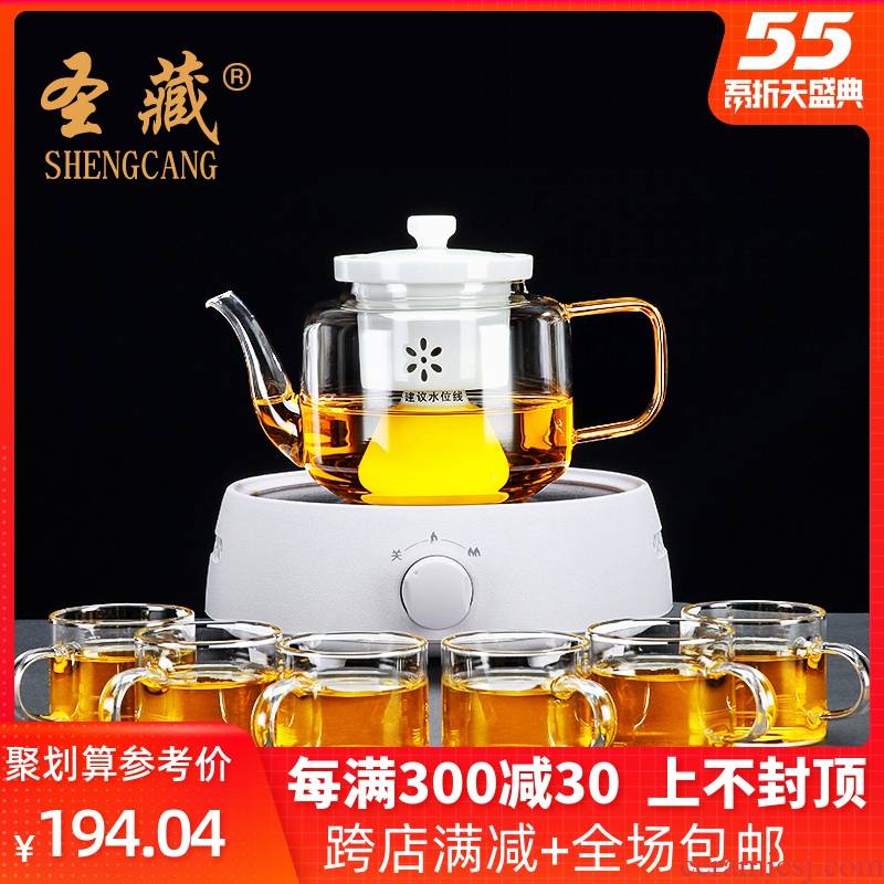38 opens to booking a Pyrex suit tea kettle the boiled tea, the electric TaoLu thickening high - capacity steamed tea cups Z