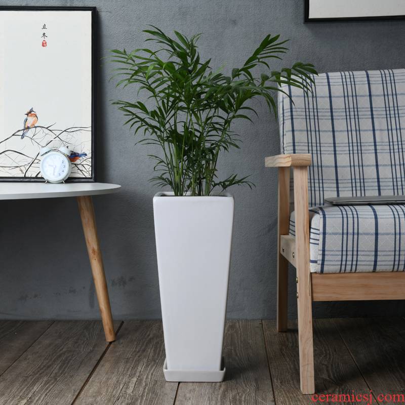 White ceramic oversized square flowerpot tray wholesale contracted sitting room courtyard green plant a new flower pot