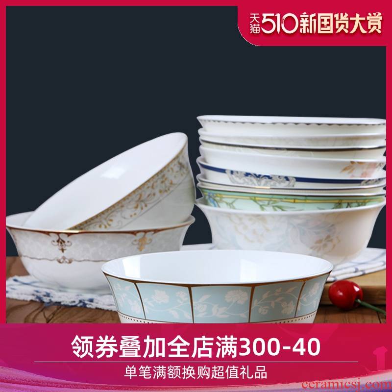 Jingdezhen ceramic bowl household 6 inches rainbow such use large rice bowl Chinese li riceses leave microwave tableware