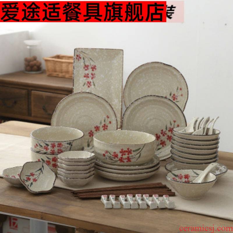 Material, tableware dish bowl sets web celebrity ins dishes of household ceramic dishes combination of eating the food dishes four people eight people