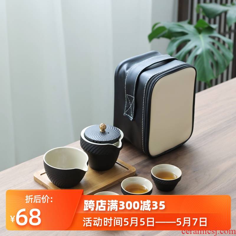 To crack a pot of travel three cups of tea set suit small sets of portable bag type ceramic teapot set LOGO with kung fu