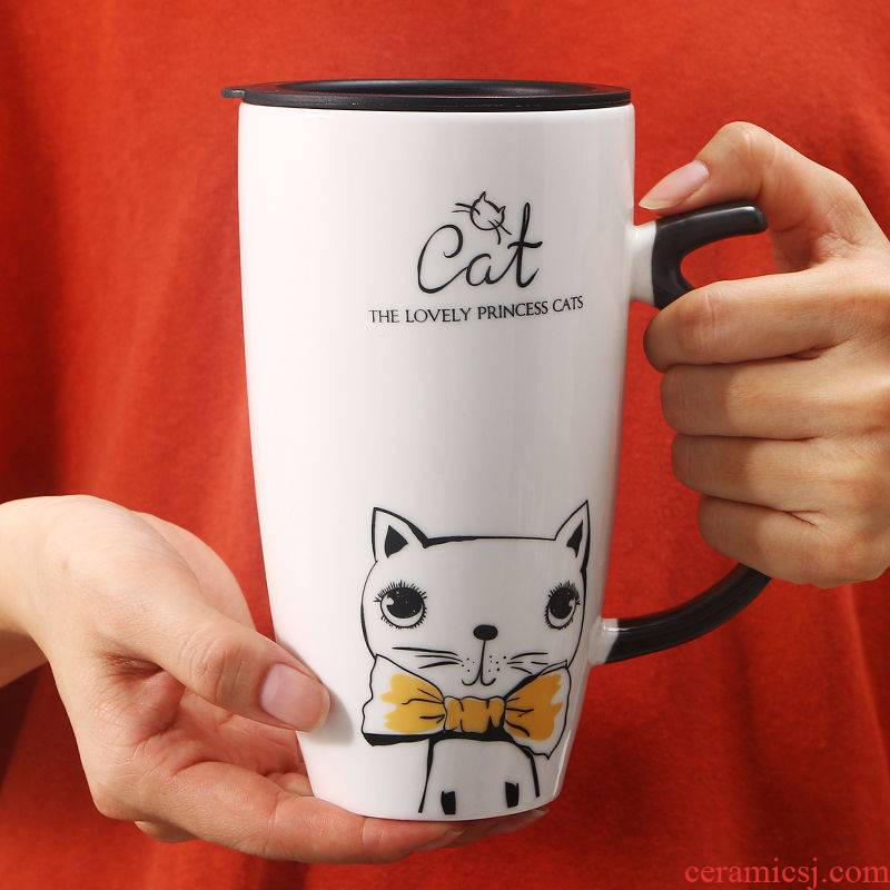 Contracted cat mark cup big volume ceramic cup, lovely breakfast cup home office with cover run water cup