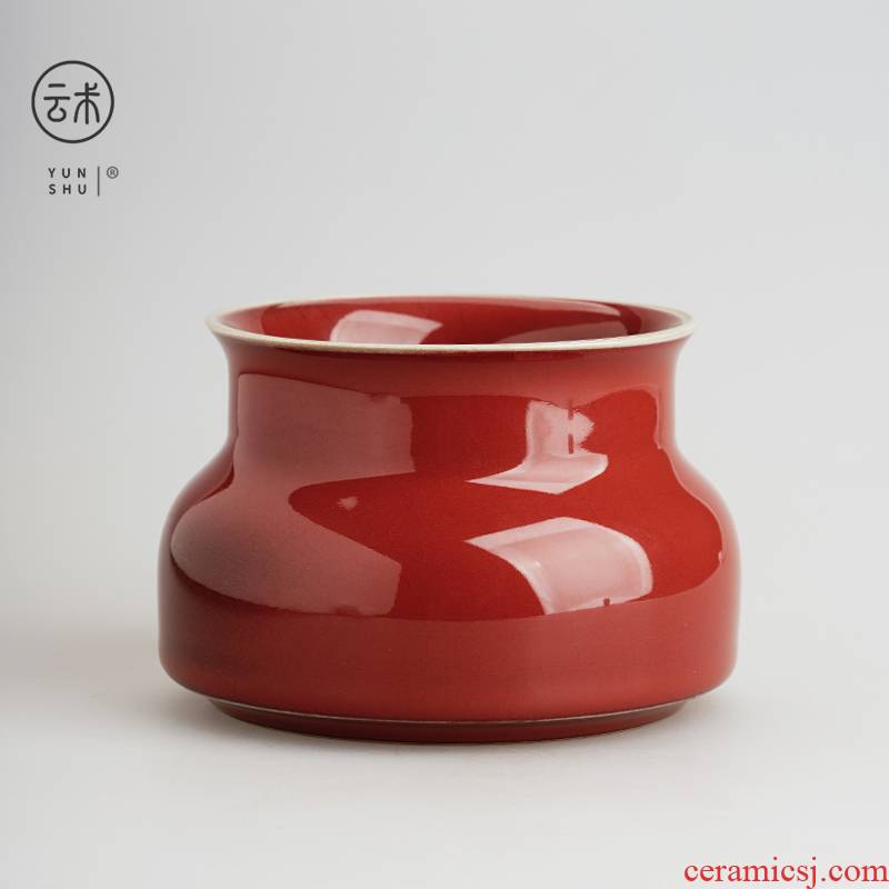 Cloud art of jingdezhen undressed ore glaze cowpea red in hot water to wash the bucket water jar writing brush washer built hydrological fitting