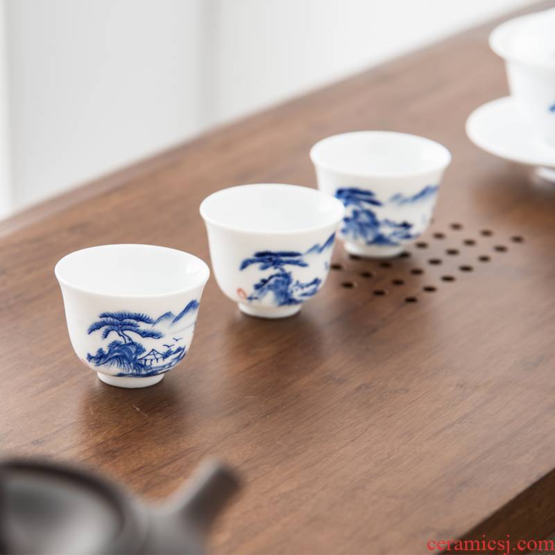 The high time ceramic kunfu tea cups of jade porcelain white porcelain landscape master cup sample tea cup single cup tea bowl