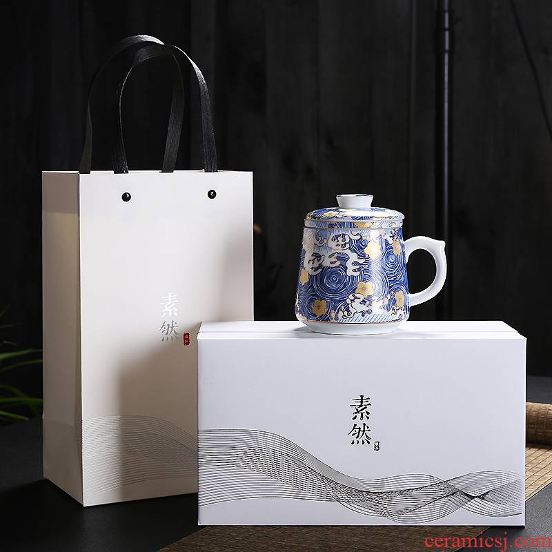 Mark cup water cup office cup manually enamel porcelain office tasted silver gilding household with cover filter cups