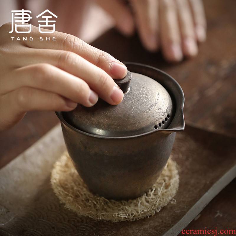 Tang, hold hand by hand pot of rust three to make tea tureen exchanger with the ceramics glaze kung fu tea tea tureen tea bowl