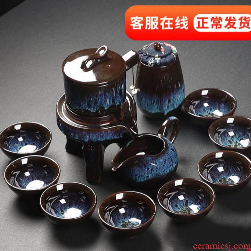 Purple sand tea set the whole pack ice crack glaze all semi - automatic kung fu lazy with tea ware ceramic teapot teacup