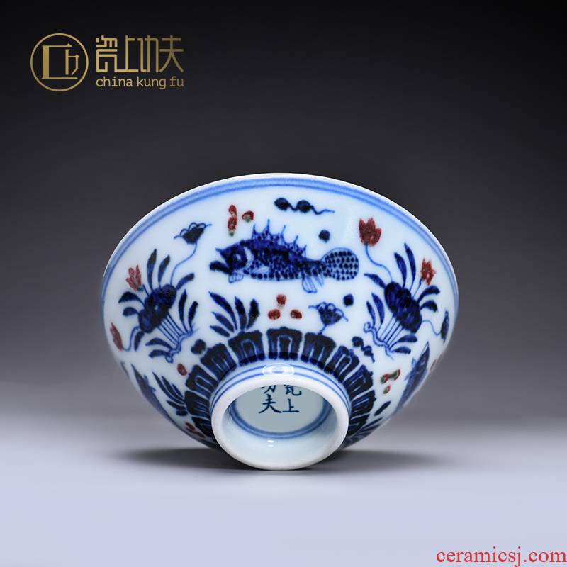 Jingdezhen blue and white porcelain kongfu master cup of pure manual youligong high - end tea cup single sample tea cup