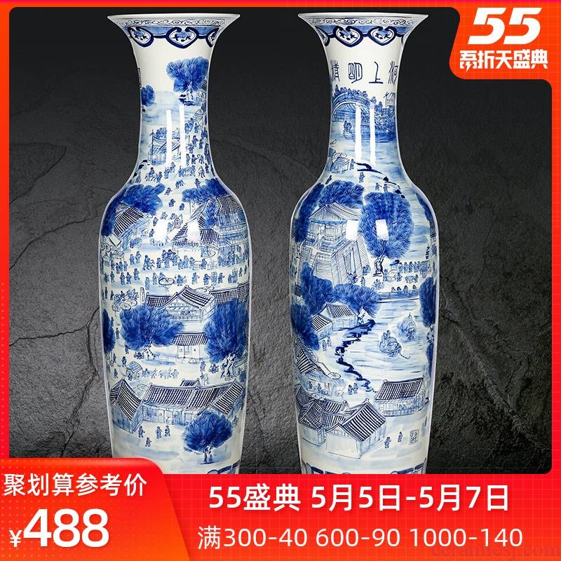 Jingdezhen ceramic hand - made ching sitting room hotel decoration painting of large blue and white porcelain vase flower arrangement furnishing articles