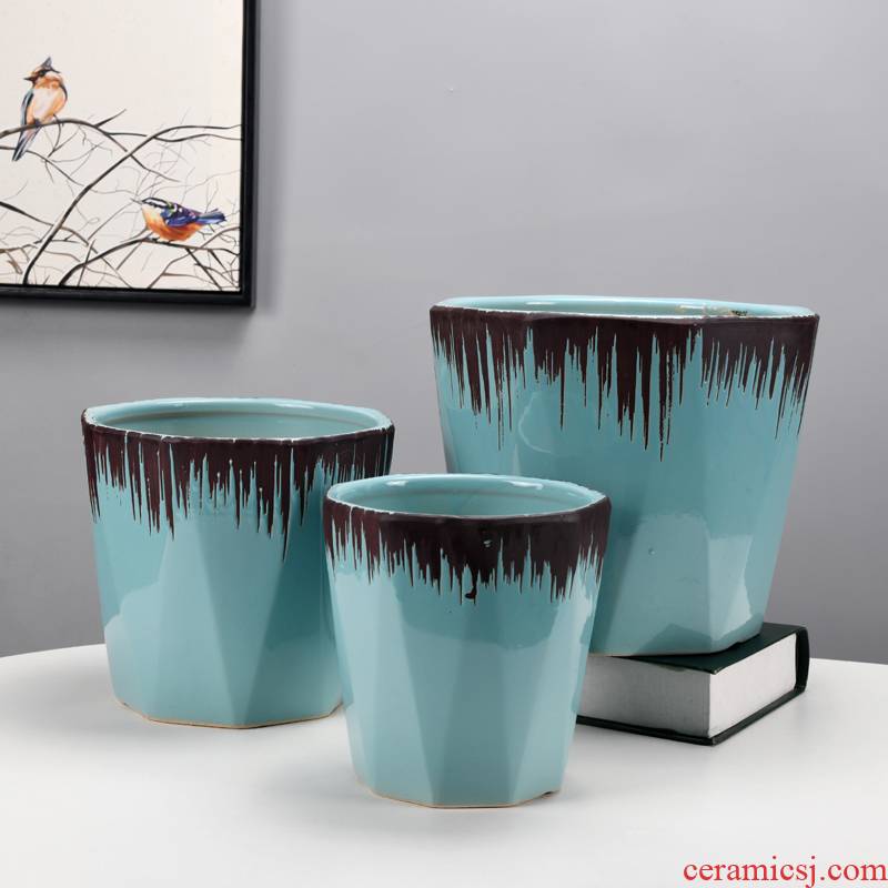 Anise flow glaze ceramic flower pot extra large wholesale contracted breathable sitting room balcony landing tiger money plant flower pot