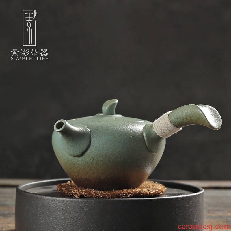 Element shadow side put the pot of household contracted coarse pottery teapot single pot Japanese kung fu tea tea is a complete set of restoring ancient ways