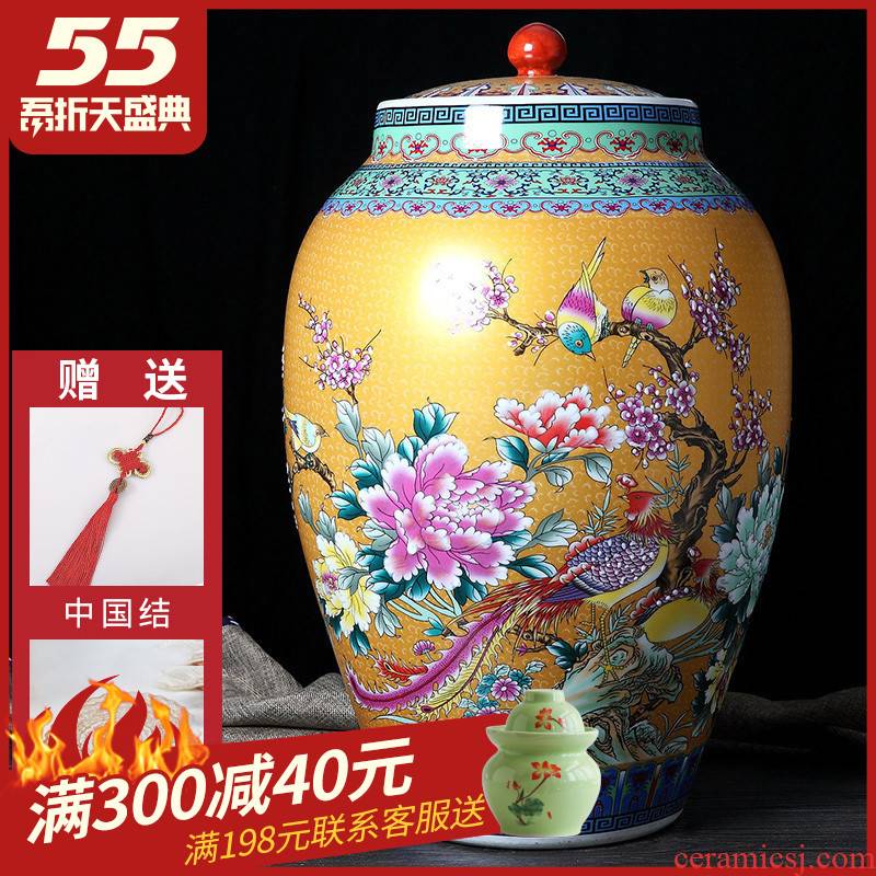 Jingdezhen ceramic barrel ricer box 30 to 50 kg pack household moistureproof cylinder cylinder tank storage jar of pickles with cover
