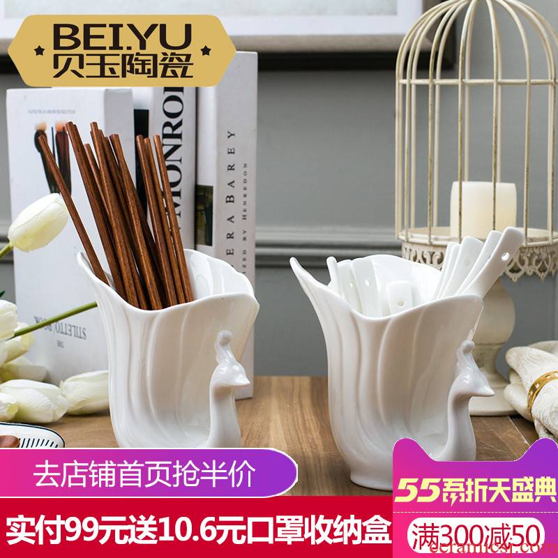 BeiYu white spoon holder ipads China chopsticks tube kitchen ware jingdezhen ceramics tableware chopsticks cage receive home