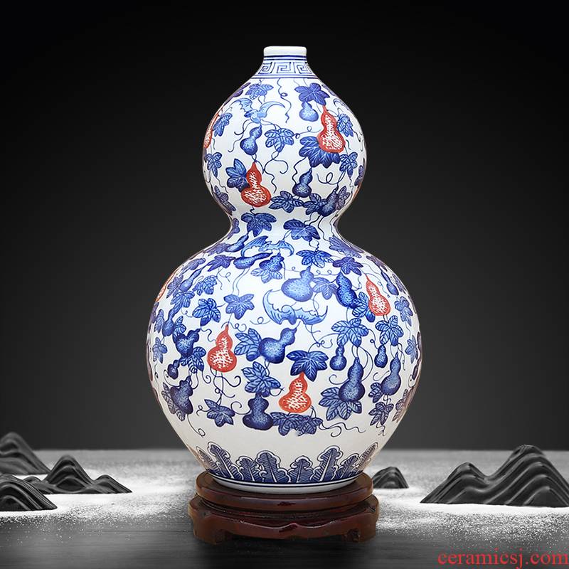 Jingdezhen ceramic Chinese antique hand - made of blue and white porcelain vase youligong gourd furnishing articles sitting room feng shui flower arrangement
