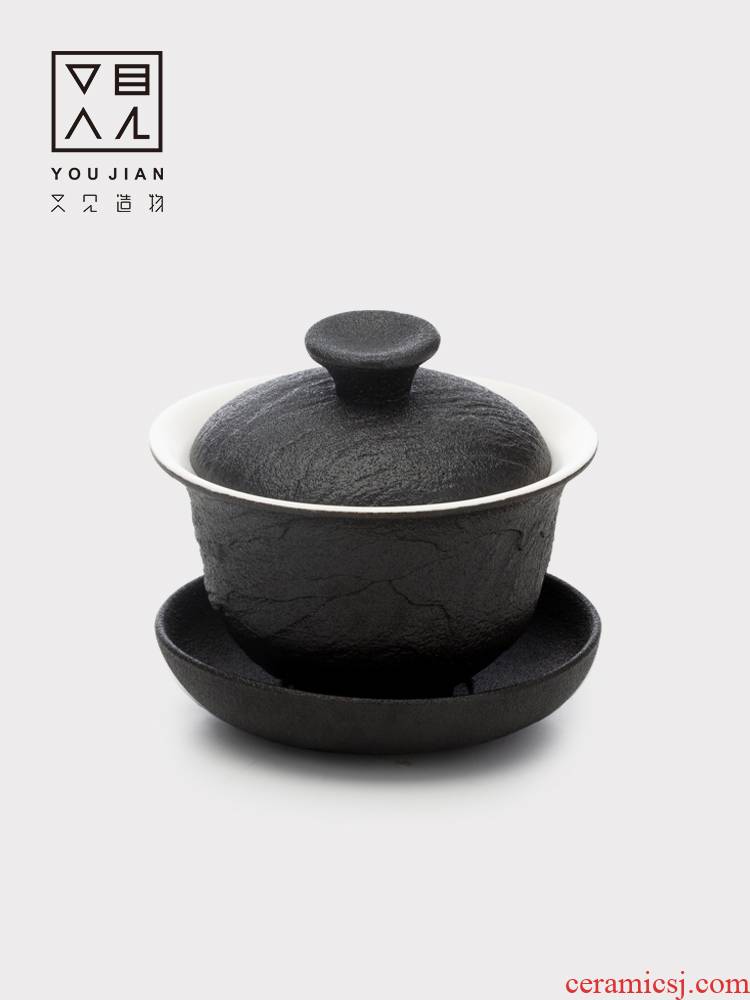 The creation of texture And tureen ceramic cups of black tea bowl of kung fu tea set household contracted coarse pottery finger bowl