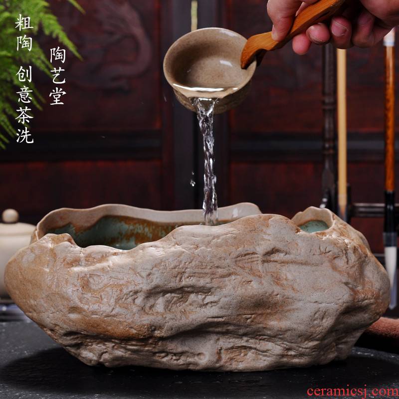Creative coarse pottery built large bucket retro stone tea wash your pen ceramic cup water to wash the tea taking with zero pot fish tank