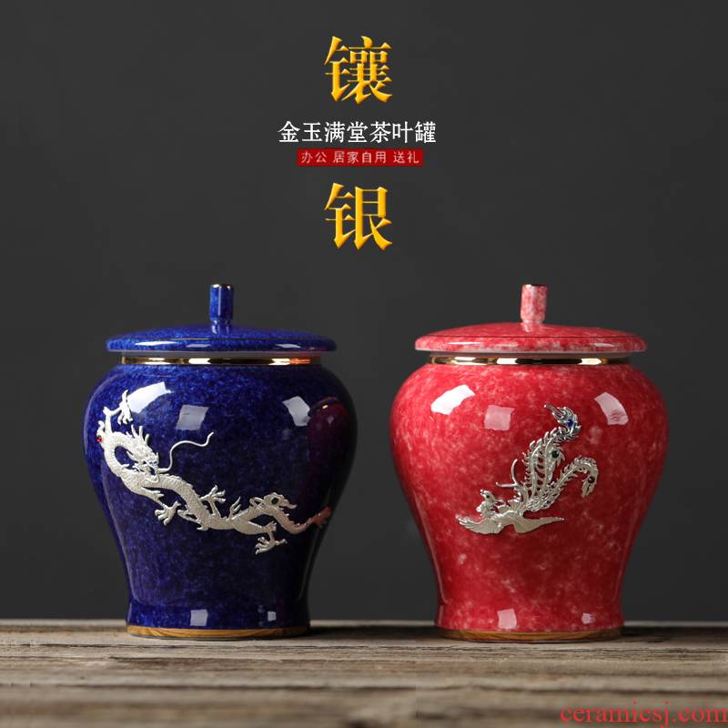 Silver ceramic tea pot size, storage seal tea packaging gift box longfeng Silver paint POTS