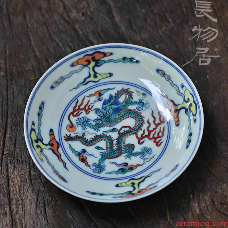 Offered home - cooked hand - made color blue and white uncluttered dragon fights in xiangyun dish of jingdezhen ceramic dessert plate receptacle tea utensils