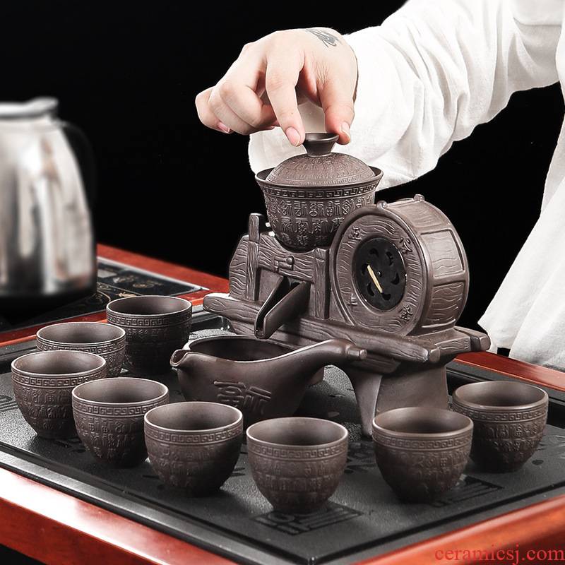 Semi automatic tea set suit creative household graphite lazy tea set ceramic teapot violet arenaceous kung fu tea