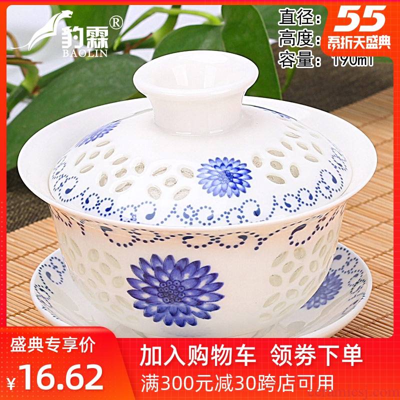 And three to make tea cup covered bowl bowl large single three cups to white porcelain kung fu jingdezhen ceramic tea set