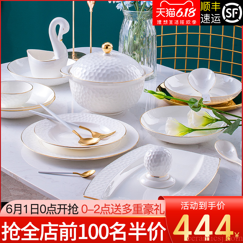 The dishes suit household jingdezhen European high - grade ipads China tableware suit contracted up phnom penh ceramic bowl dish combination