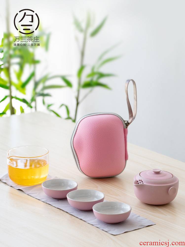 Travel ceramic tea set suit portable receive household Japanese mini crack a pot of three is suing the car