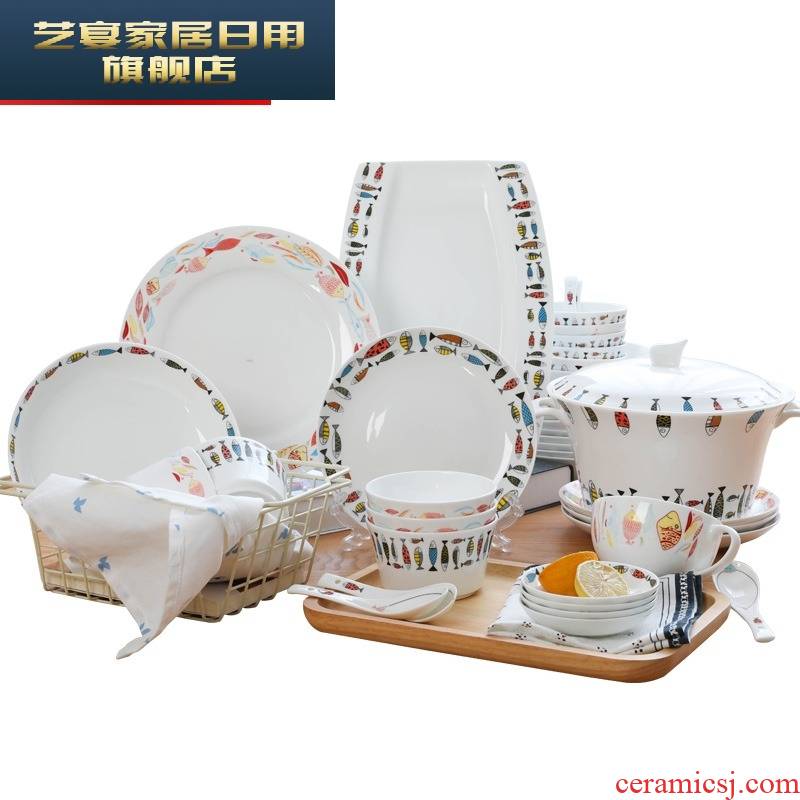 Dishes suit household portfolio Korean lovely ceramic Dishes contracted creativity tableware sets chopsticks move and pure and fresh