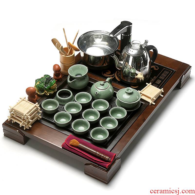 True kung fu sheng cup ceramic tea set sharply stone automatic four one tea tea taking of a complete set of solid wood