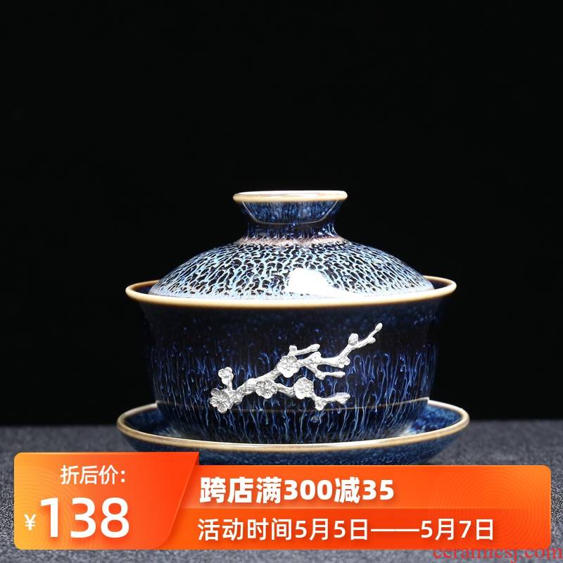 Jingdezhen built red glaze, only a single large ceramic kung fu tea bowl three cups of tureen household wiredrawing teacup