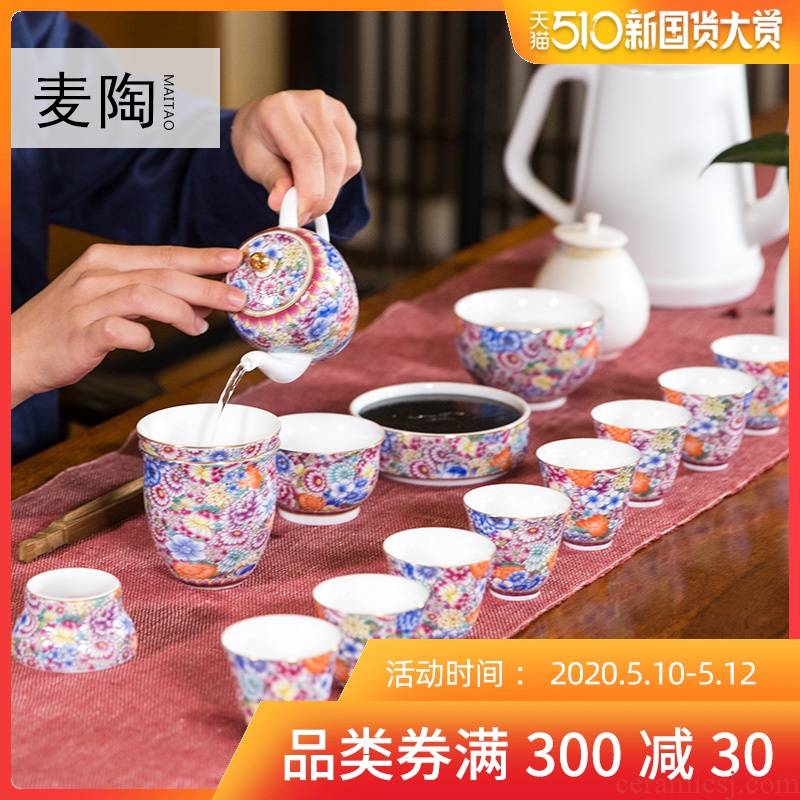 MaiTao colored enamel high - grade ceramic tea set suit household of Chinese style antique teapot tea pot on the whole