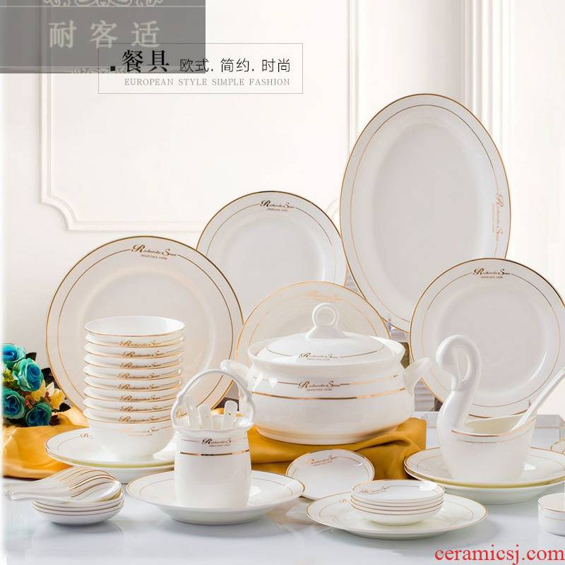 Hold to guest comfortable jingdezhen ceramic tableware suit China 60 pieces of bowl dishes suit combination Jin Yingwen mail bag