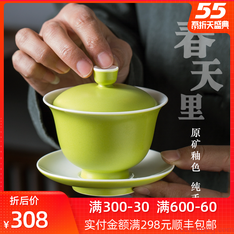 Three tureen large single tea bowl cups of jingdezhen restoring ancient ways is not only a hot checking ceramic tea set