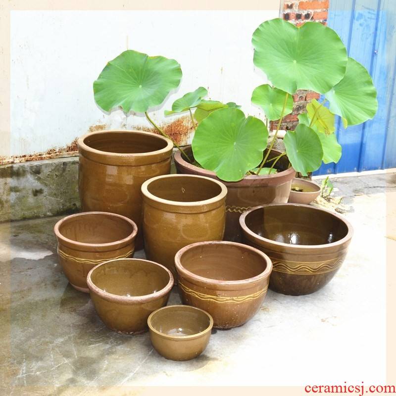 Home old mud cylinder tank large coarse ceramic JiangGang fish pickled vegetables garden water lily vitrified clay cylinder courtyard