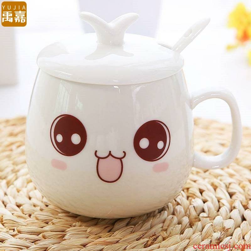 ShangYuJia creative breakfast cup couples are ceramic it cartoon cup with cover children bedroom European cup Jane