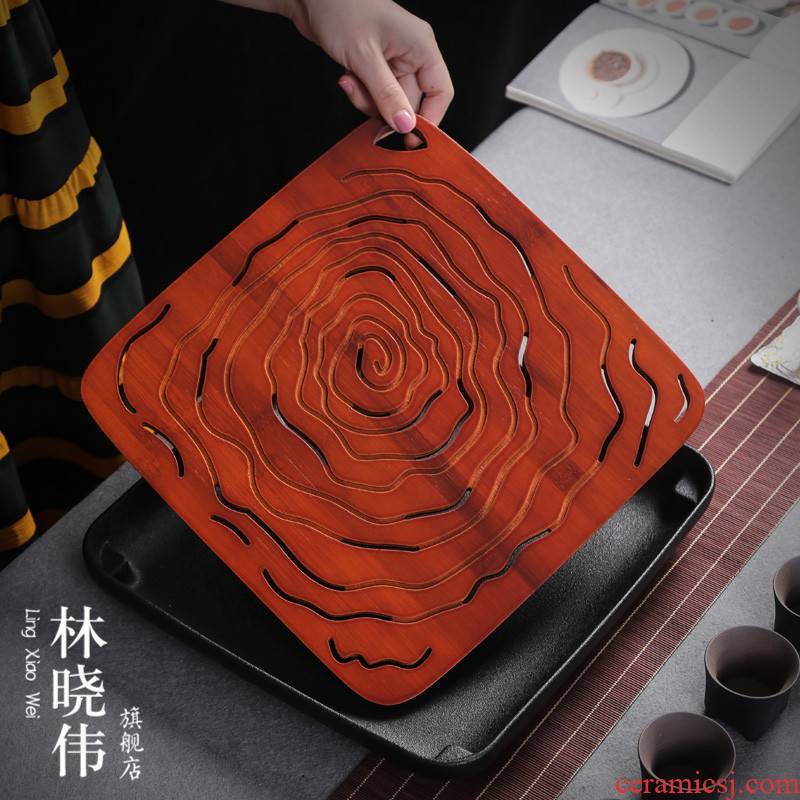 Creative carbonized bamboo household heavy bamboo tea tray square dry mercifully water embedded in taichung, ceramic restoring ancient ways