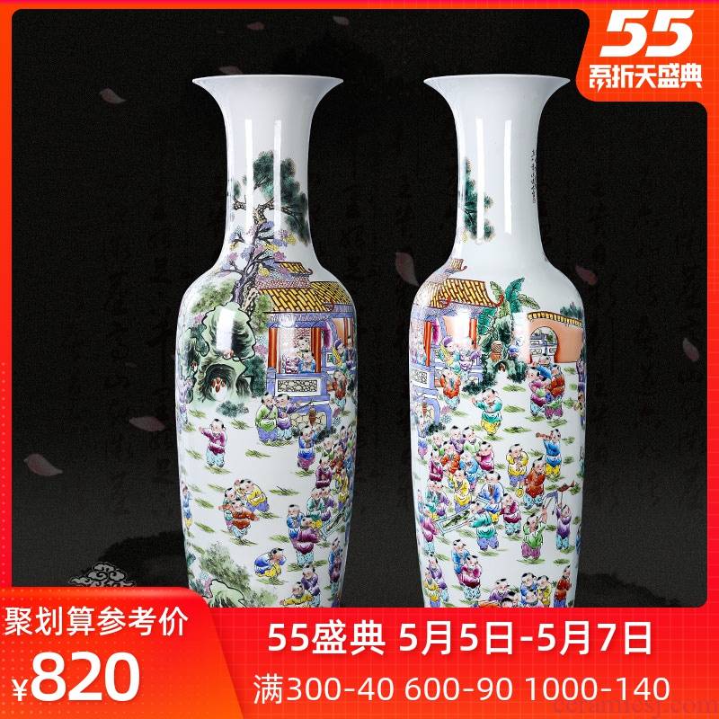 Jingdezhen ceramic powder enamel hand - made the ancient philosophers figure the lad landing a large vase sitting room furnishing articles furnishing articles of modern Chinese style