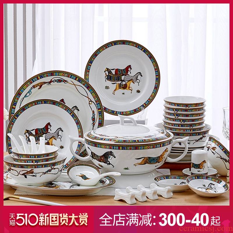 American dishes suit household tableware jingdezhen ceramics from horse ten bowl of bowls of ipads plate combination plate