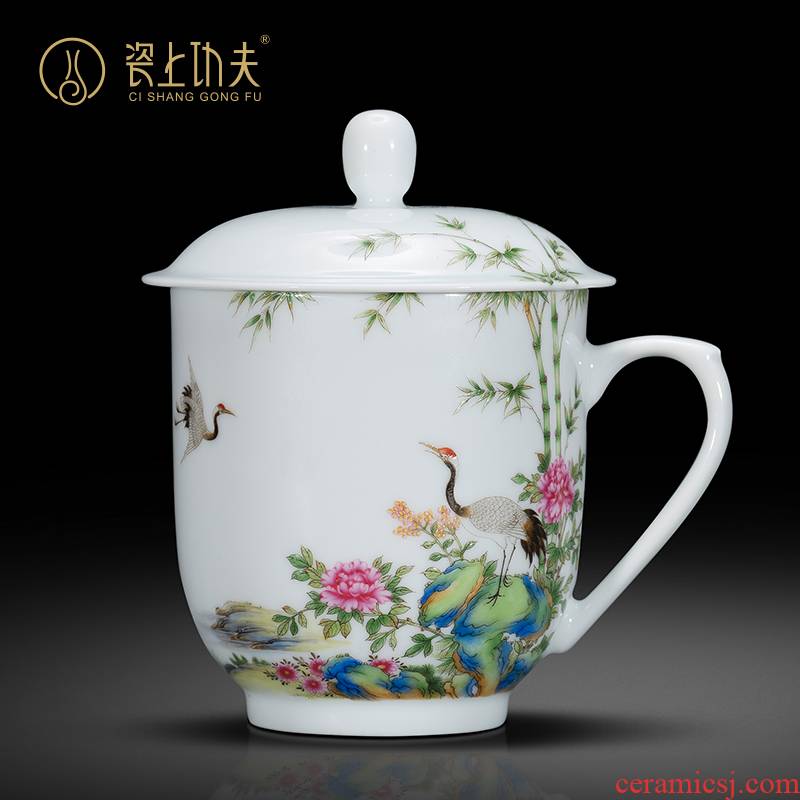 Jingdezhen porcelain handle cup flickr all hand colored enamel cranes bamboo kept the custom office cup gift