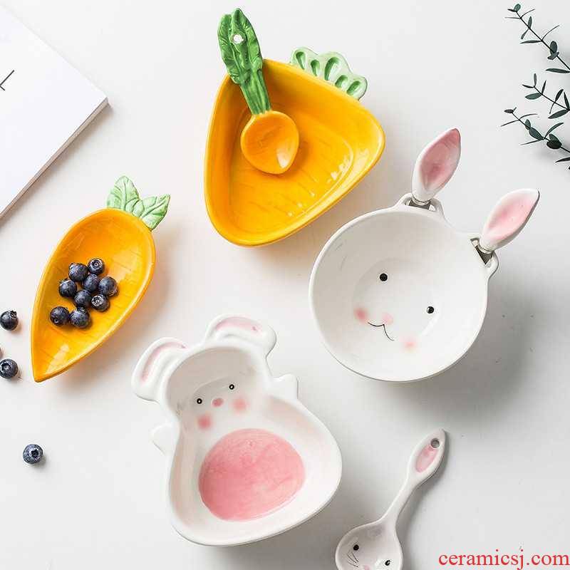 Japanese express animals ceramic tableware suit to eat bowl bowl spoon baby cartoon breakfast dishes home creative cuisine
